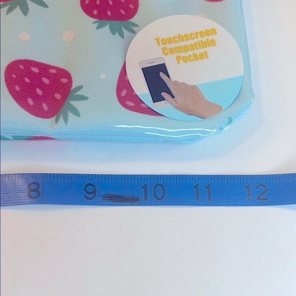 🍓Strawberry Print Wristlet Cosmetic Pouch Clutch Baby Blue and Pink - Picture 3 of 8